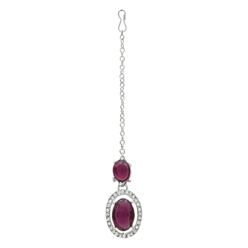 Image of I Jewels Silver Plated Stylish Design Crystal Diamond Necklace With Earrings & Maang Tikka Jewellery Set for Women