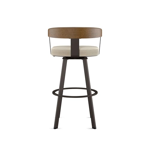Image of Amisco Lars 26 inch Swivel Counter Height Barstool, Upholstered Stool with Solid Wood Back and Arms for Kitchen Island or Bar, Drees Stool, Cream Boucle Polyester /Light Brown Wood /Dark Brown Metal