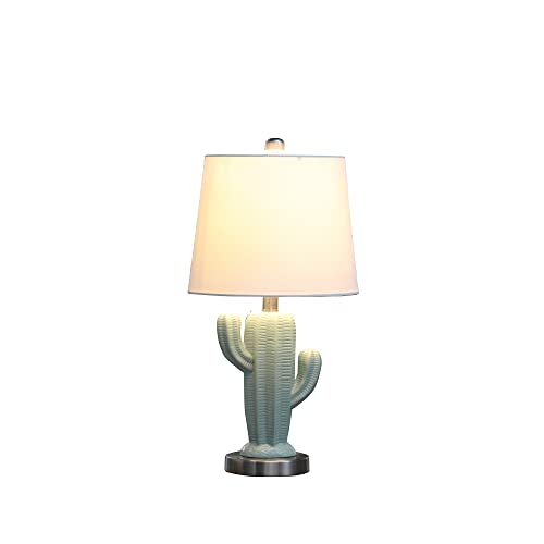 Ore International Hbl2712 22" In Southwest Teal Ceramic Cactus Plant Modern Metal Table Lamp #TOP1