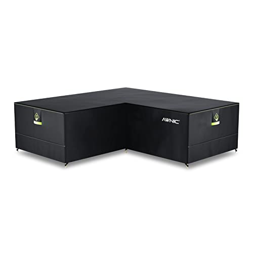 AWNIC Funda de Sofá en Forma de L Impermeable, Fundas para Muebles de Esquina de Ratán Fundas Seccionales en Forma de L para Exteriores Tejido Técnico AlicanTex 254x254x85x71 cm