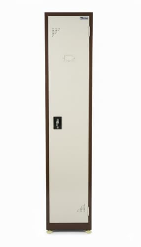 Image of Shubham Furnitures Single Door Steel Locker Cabinet with 4 Shelves & Hanging Rod | Heavy Duty Lockable Storage Cupboard for Office Gym Factory School | Powder Coated 1 Door Metal Locker Brown