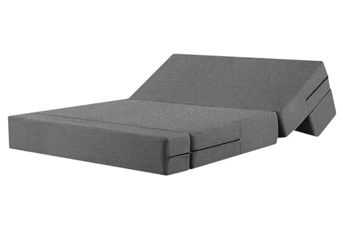 Image of Rosebell Lightweight Easy 2-Person Foldable Sofa Cum Bed Jute Fabric- Washable Cover- Including Cushion - Size 4' X 6' Ft (Grey) Perfect for Home & Office