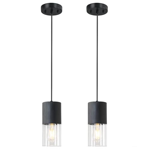 Image of 2-Pack Black Pendant Light Fixtures, Adjustable Modern Pendant Lights for Kitchen Island, Industrial Clear Glass Pendant Lights for Dining Table Hallway Bedroom Living Room