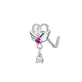BCughia Piercing de nariz de acero quirúrgico 316L, calibre 20, corazón plateado con circonita cúbica, Daith, tragus, hélice, rook, cartílago, labio, joyería, 0.8x7mm, Acero inoxidable, Circonita