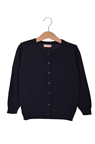 Minora Chaqueta de punto para niños y niñas - Unisex, cuello redondo, diseño mixto, ideal para la escuela y el uso diario, mangas largas, más ligero, azul marino, 6 años