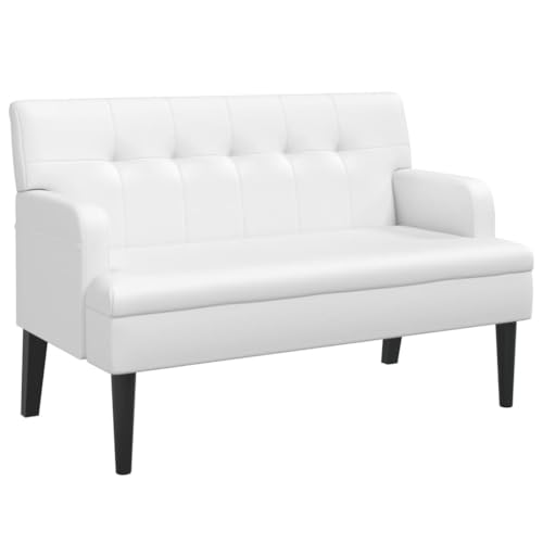 vidaXL Banc avec Dossier, Canapé avec Accoudoir, Banquette avec Pieds en Bois, Siège de Salon Salle de Séjour, Moderne, Blanc Similicuir