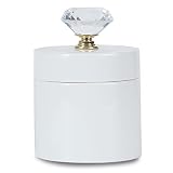 ONTUBE Porcelain Cotton Swabs Holder Organizer with Crystal Lid and Easy to Clean, White (Gold Lid,S