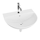 Lavita Waschbecken Komplettset – Wandwaschbecken Corel mit Armatur, Click-Clack-Ablauf, Siphon und Montageset, Weiß/Chrom