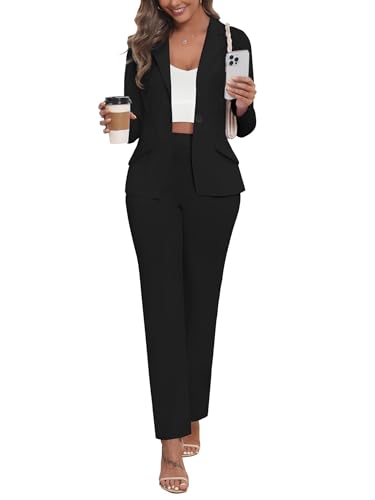 Women's Business 2 Piece Blazer Sets Casual Long Sleeve Open Front Blazer Jackets and Pencil Pant Suits