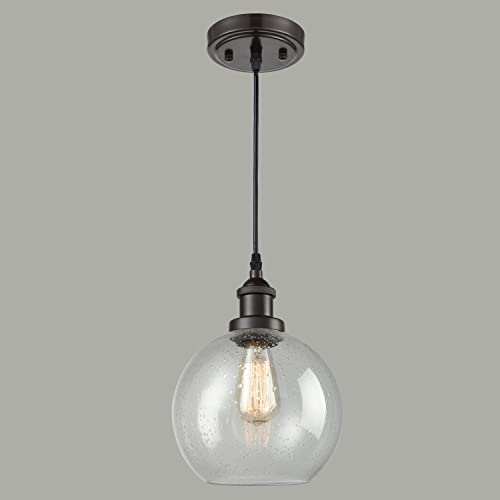 DAYCENT Industrial Vintage Seeded Bubble Glass Globe Pendant Light for Kitchen Island Orb Hanging Lighting, Bronze - Image 6