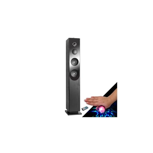 INOVALLEY Tour de Son Blacktower Lecteur CD, Colonne Bluetooth, FM et USB, 100W, télécommande, Jeux de lumières Bagues LED en Cadeaux