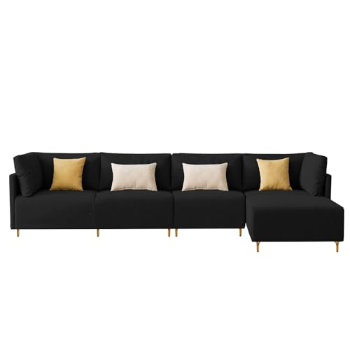 Image of Carina RHS 6 Seater L Shape Sofa Set for Living Room (Black Fabric) Premium Fabric Sofa