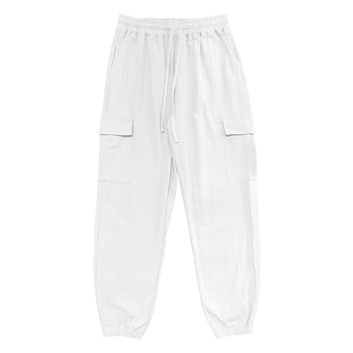 Men's Cargo Sweatpants Drawstring Joggers Relaxed Fit Stretch Linen Cotton Casual Pants with Pockets2