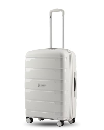 Image of SNITCH Layer Medium Size Light Grey Polypropylene Hard Travel Suitcase - Suitcase Medium Size & Luggage with 8 Wheels, Premium Lock, Wet & Dry Pouch & Free Shoe Bag