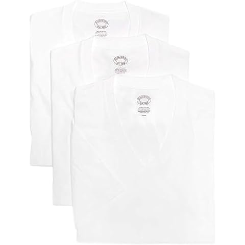 Brooks Brothers Men's 3 Pack Combed Cotton V-Neck Short Sleeve Tee Undershirt Shirt Pack White (Medium) Cover