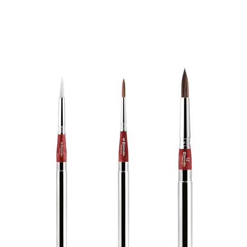 Image of Escoda | Watercolour | Red Travel Set | Size 6,8,12 | 3 Brushes | Synthetic Kolinsky + White Toray | Round Pointed