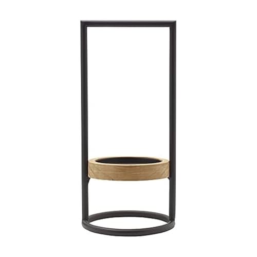 Elements 5.71x5.71x12.01 Inch Metal and Wood Tealight Candle Holder, Black Metal with Natural Finish Wood, for Use with Wax or Flameless Tealight Candle