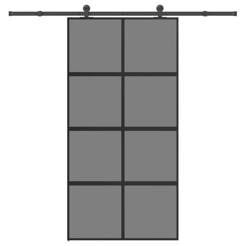 QJBSAVVA Puerta corredera negra con marco de 102,5 x 205 cm, vidrio templado y aluminio, diseño moderno, resistente y ahorra espacio, para pasillo, salón, oficina