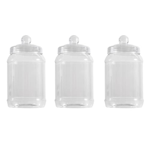 YöL Pack of 3 1300ml Clear Plastic Sweet Jar With Screw Top Lid Large Candy Storage Container Reusable Treat Jar For Sweets Biscuits Chocolate Kitchen Pantry Wedding Party Display