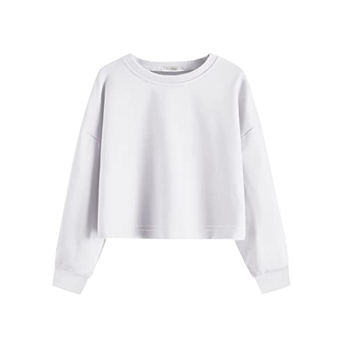 Image of Arshiner Girls Crop Tops Kids Long Sleeve Pullover Sweatshirts Girls Cropped Crewneck Sweatshirt for Teen Girl