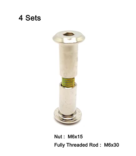 Haozheng M6X15 NUT+M6X30 ROD SILVER 4 SETS Screw Post Fit For 5/16 Inch(8Mm) Hole Dia, Fully Threaded Rod M6X30Mm Nut 15Mm Hex Drive Binding Bolts thumb #1