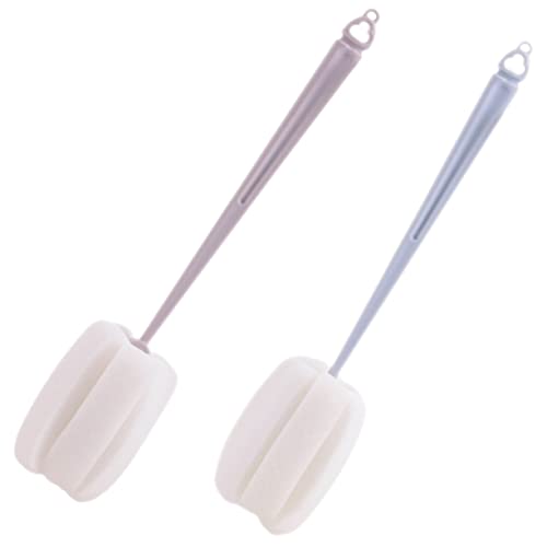 ABOOFAN 2Pcs Long Handle Sponge Brush Bottle Cleaner Dish Cleaner Bottle Brush Dishes Cleaning Brush Cleaning sponges for Household use Bottle Brush Cleaner Plastic Brush for Cleaning