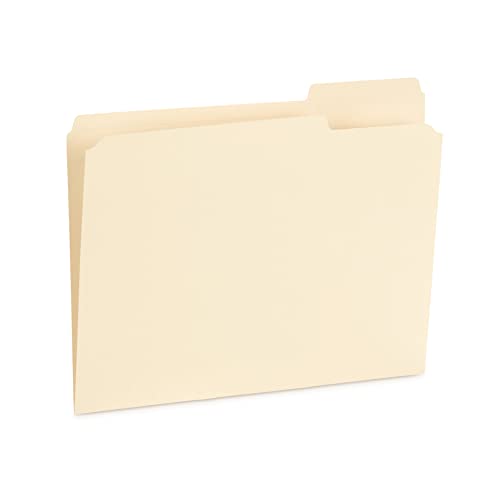 Image of Blue Summit Supplies 100 Heavy Duty Manila File Folders, Letter Size, 14pt | Heavy duty 14pt manila, reinforced 1 /3 cut tabs, for office, home, and classroom document filing