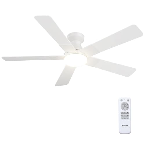 Image of addlon Ceiling Fans with Lights, 52 inch Low Profile Ceiling Fan with Light and Remote Control, Flush Mount, Reversible, 3CCT, Dimmable, Noiseless, White Ceiling Fan for Bedroom, Indoor /Outdoor Use
