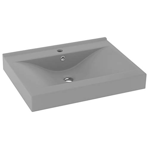 Vasque à Encastrer, Lavabo Encastré Céramique Évier Encastrable Salle de Bain avec trou de robinet Gris clair mat 60x46 cm Céramique