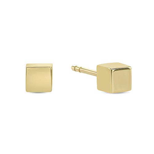 Cube Stud Earrings - 14k Real Yellow Gold Girlfriend and Women Gift - Cute and Dainty Jewelry for Her Second Piercing Dimensions 3.5 mm