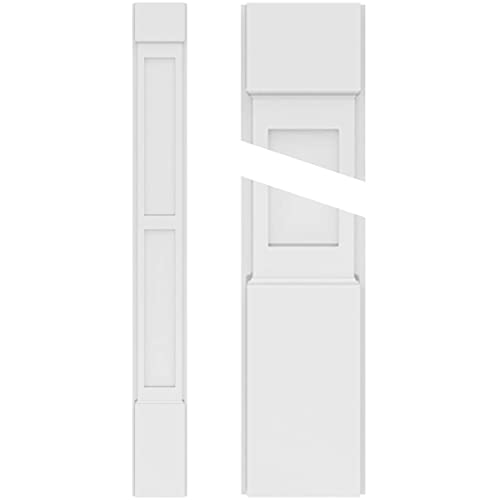 Ekena Millwork PILP04X048DFP01-2 Two Equal Flat Panel PVC Pilaster w/Standard Capital & Base (Pair), 4"W x 48"H x 2"P, Factory Primed #1