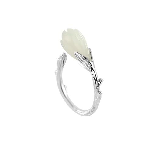 Bague Feng Shui réglable en argent S925 anti-stress en jade blanc