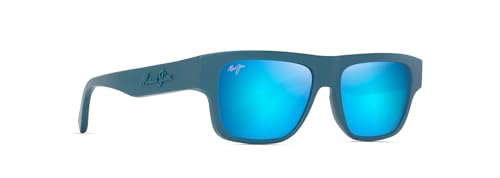 Image of Maui Jim Men's & Women's Kokua Polarized Rectangle Sunglasses, Matte Petrol Blue /Blue Hawaii Polarized, Large Fit