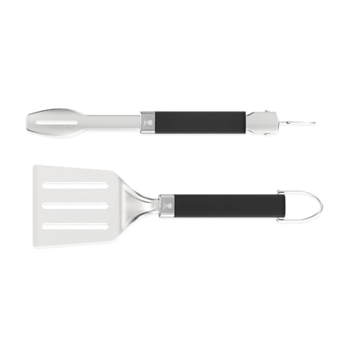 Weber Set d’ustensiles de Barbecue Portable (2 pièces) / composé d’Une Pince et d’Une spatule, Compatible Lave-Vaisselle – Argent/Noir (3400213)