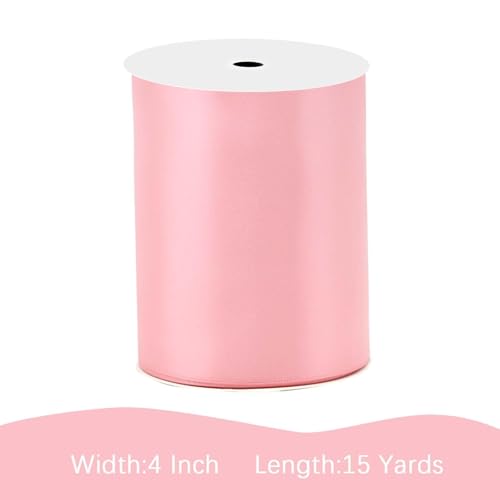 Image of Pink Satin Ribbon 4 inch X 15 Yards Polyester Ribbon for Gift Wrapping Very Suitable for Weddings Party Hair Bow Invitation Decorations and More