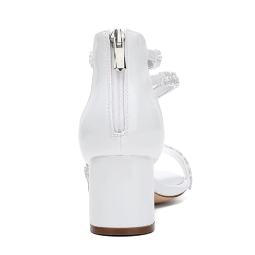 Image of Low Block Heel Wedding Sandals for Bride Open Toe Wedding Shoes Pearl Wedding Heels Bridal Shoes