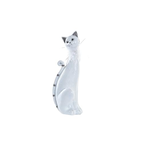 Statuette chat résine blanche brillante 9x9x24 cm objet déco moderne - 2