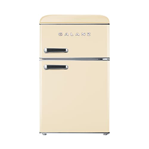 Galanz Retro 86L Freestanding Mini Fridge Freezer, Standard Small Fridge with Top-Freezer, 48cm Wide, Cream, RFFK003C