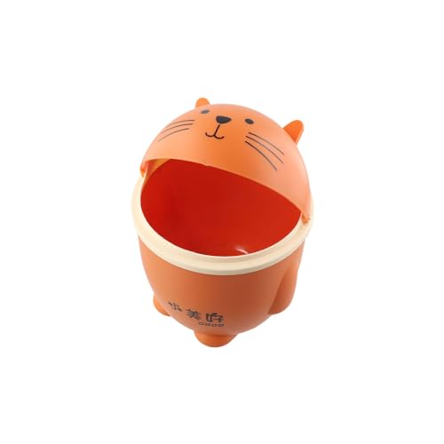 Image of Cartoon Cat Trash Can, Mini Cute Garbage Storage Bin Orange Creative Desktop Waste Box Portable Garbage Can with Swing Lid for Livingroom Bedroom
