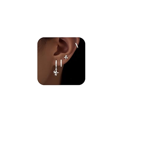 Image of Small Gold Huggie Hoop Earrings Set for Women Men Hypoallergenic 14K Plated Stack Cartilage Earrings, Sterling Silver Multiple Piercing Lightweight Mini Thin Cute Dainty Trendy Jewelry Gifts for Women