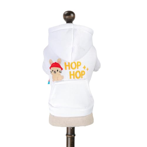 AttRex 可愛い ペット犬の服 Tシャツ 秋冬 ボア付き 暖かい 防寒 ドッグウェア パーカー 小型犬 中型犬 猫服 お散歩お出かけウェア ボーダー柄 (S,ホワイト)