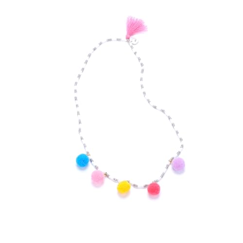 Girls Colorful Pompom Necklace-Raspberry