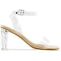 Modelisa - Sandalia Tacón Ancho Transparente Para Mujer (Nude19, numeric_39)