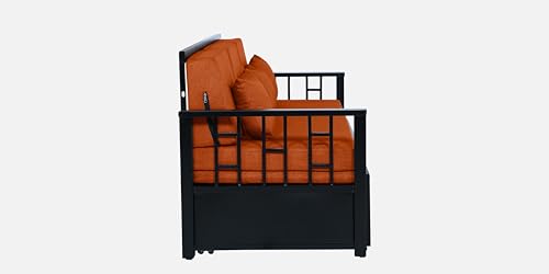 Image of 3 Seater Metal Sofa Cum Bed with Hydraulic Storage | Queen Size Sofa Cum Bed | 3 Seater Sofa Set, Metal Sofa Set for Living Room (Matte Black Finish with Red Ball Design)