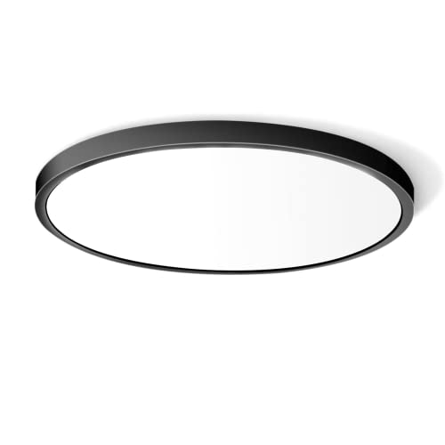LED Flush Mount Ceiling Light Fixture, 12 Inch 24W (240W Equivalent) 4000K Natural White, 3200LM, Flat Modern Round Lighting Fixture, Black Ceiling Lamp for Kitchens, Stairwells, Bedrooms.etc.