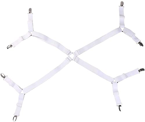 CAM2 Tendeur élastique réglable sur 4 côtés avec pinces en métal, parure de lit Criss Cross avec bretelles, convient pour toutes les tailles de matelas ronds et carrés (anneau blanc)