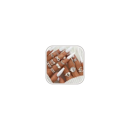Adramata 12Pcs Bague Femme Acier Inoxydable Bagues Boho Bague Minimaliste Coeur Infini Bague Empilables Ouvert Punk Bague Reglable Or Argent Bague Femme