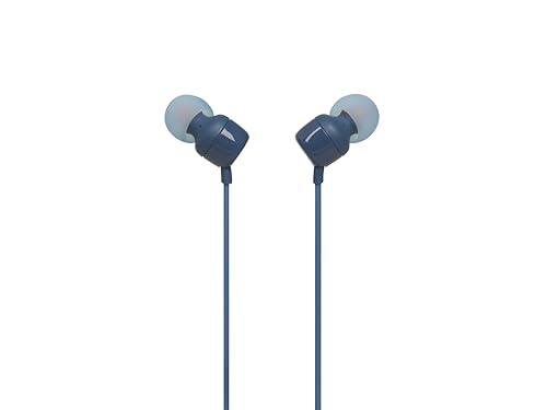 JBL Tune 110 - in-Ear Headphones with JBL Pure Bass Sound, 1-Button Remote, Microphone and Tangle-Free Flat Cable (Blue)