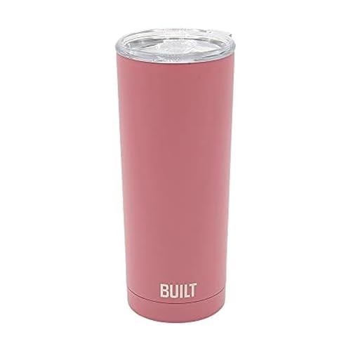BUILT 20 Ounce Double Wall Vacuum Sealed Stainless Steel Coffee and Water Tumbler Easy to Clean Tritan Lid with Rotating Splash Guard, Pink (5286294)