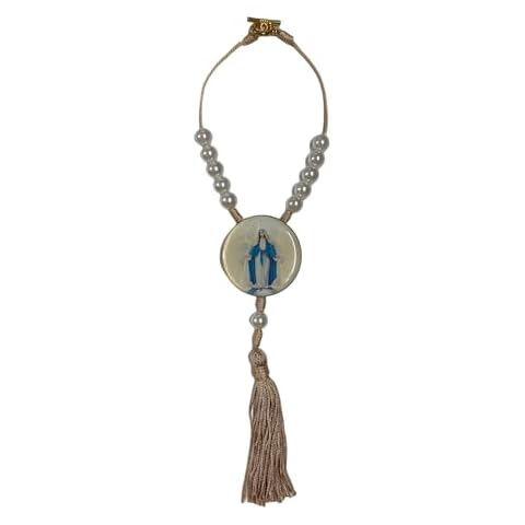 Catholica shop - Round Wood Medal Simulated Pearl Car Rosary or Home Protection - Made in Brazil - 11 Inch (Lady of Grace) Cover